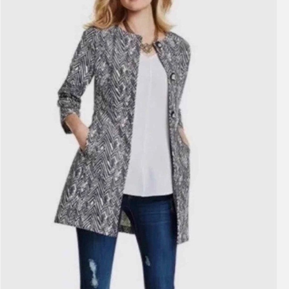 CAbi Gray Patterned Open-Front Trench Coat